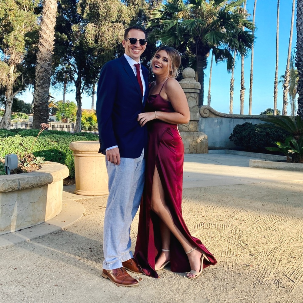 Wine colored satin bridesmaid’s dress - worn once.